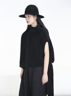 TLonely1 marginal man褶皱高领套头围巾毛衣两穿