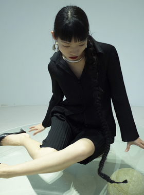 tlonely1 marginal man  褶 皱 修 身 长 袖 纯 色 衬 衣