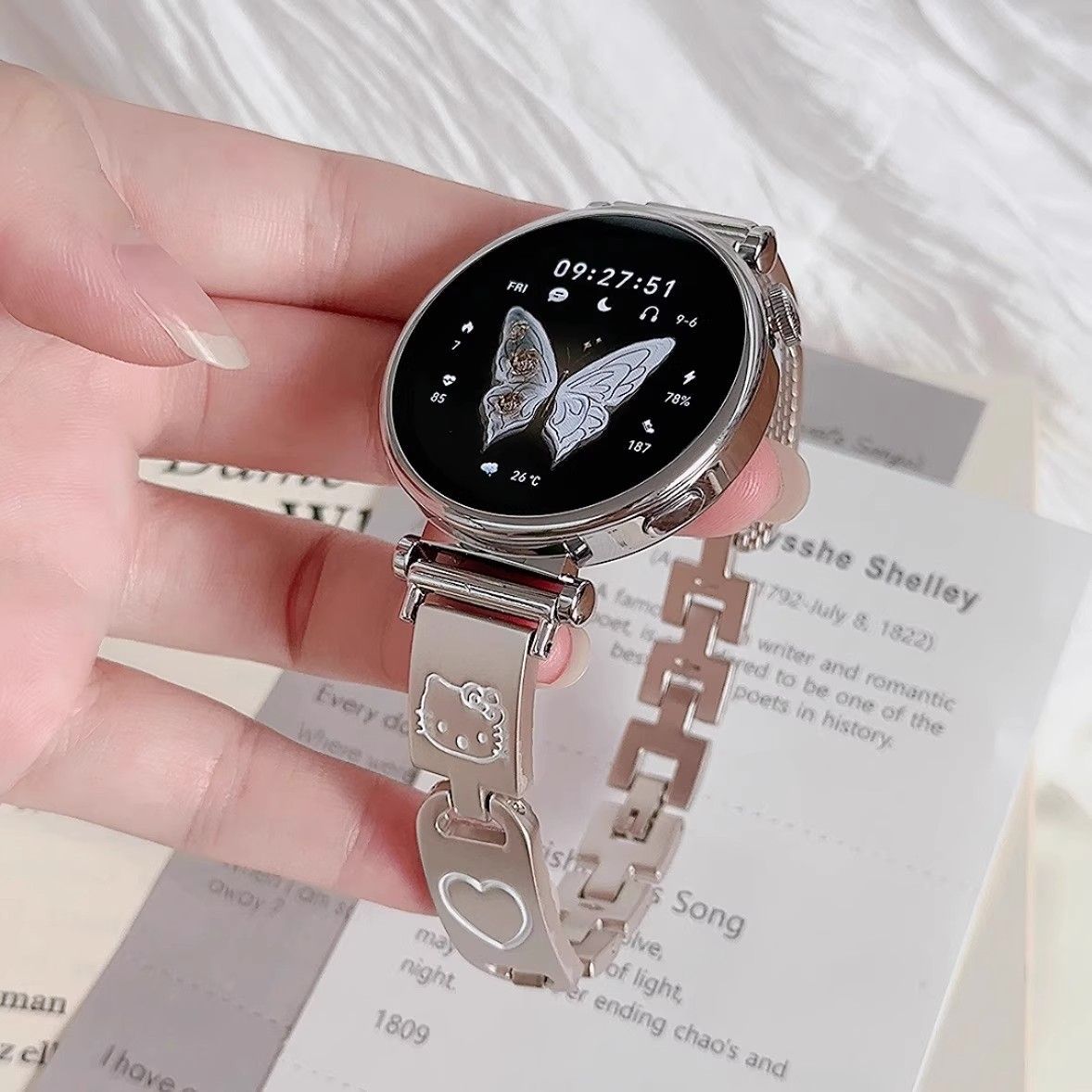 适用新款gt6/gt5华为表带凯蒂猫链条式智能手表华为gt4女表带小众