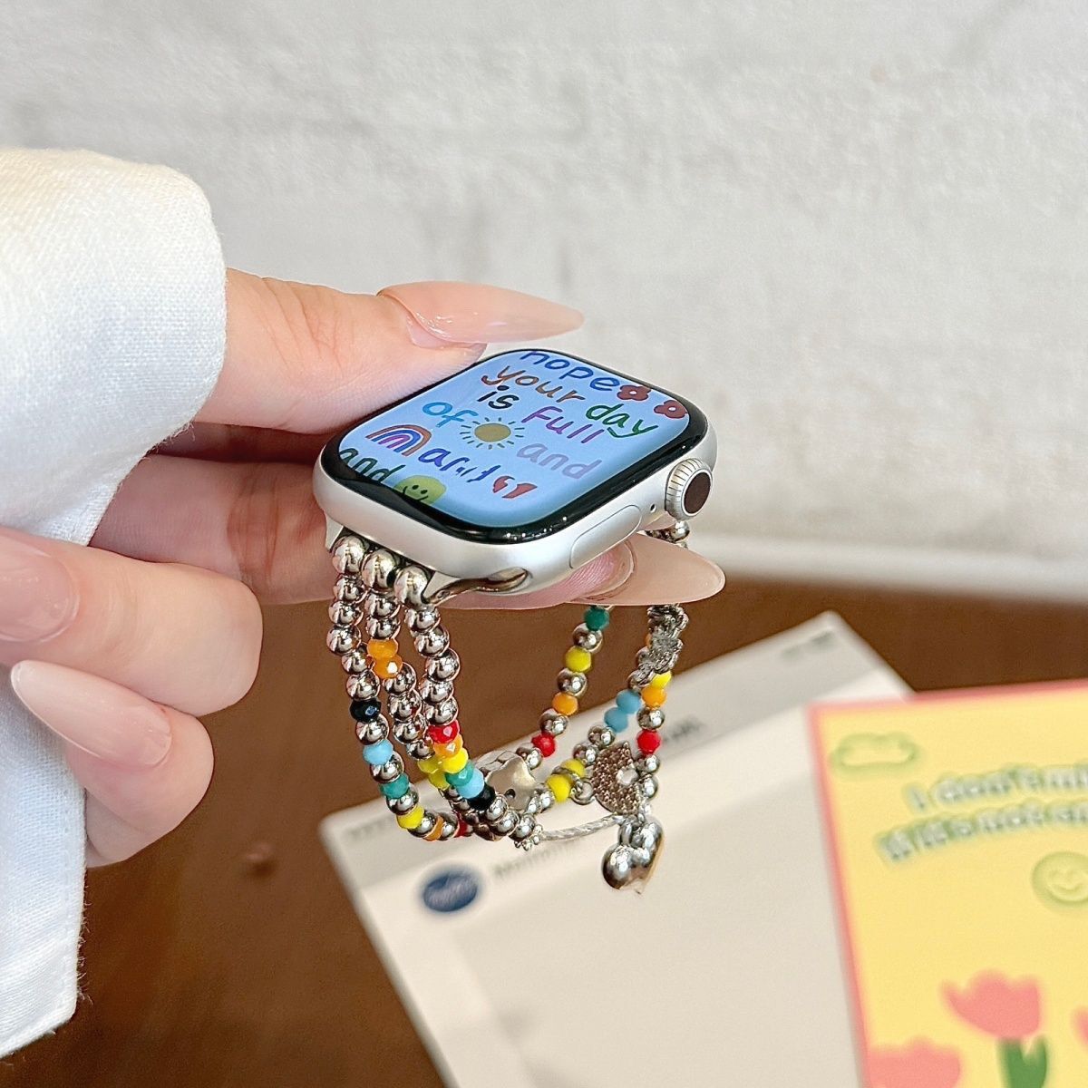 适用彩虹串珠表带适用于苹果Apple watchS10/9/8/7小米手环10/9华