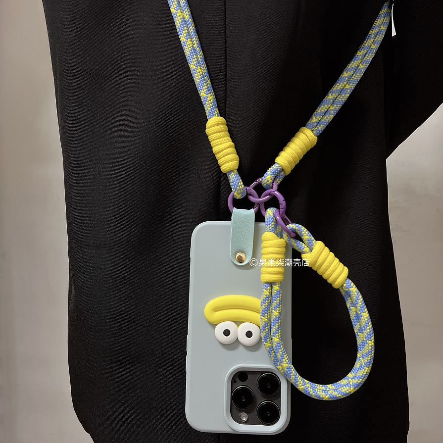 大眼香肠嘴苹果16手机壳斜跨挂绳iPhonepromax腕带14/13/12新款