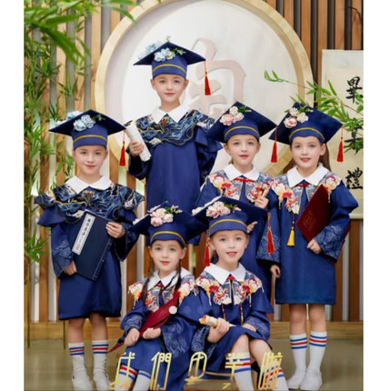 儿童博士服幼儿园学士服装毕业季礼服拍照男女小学生博士帽毕业袍