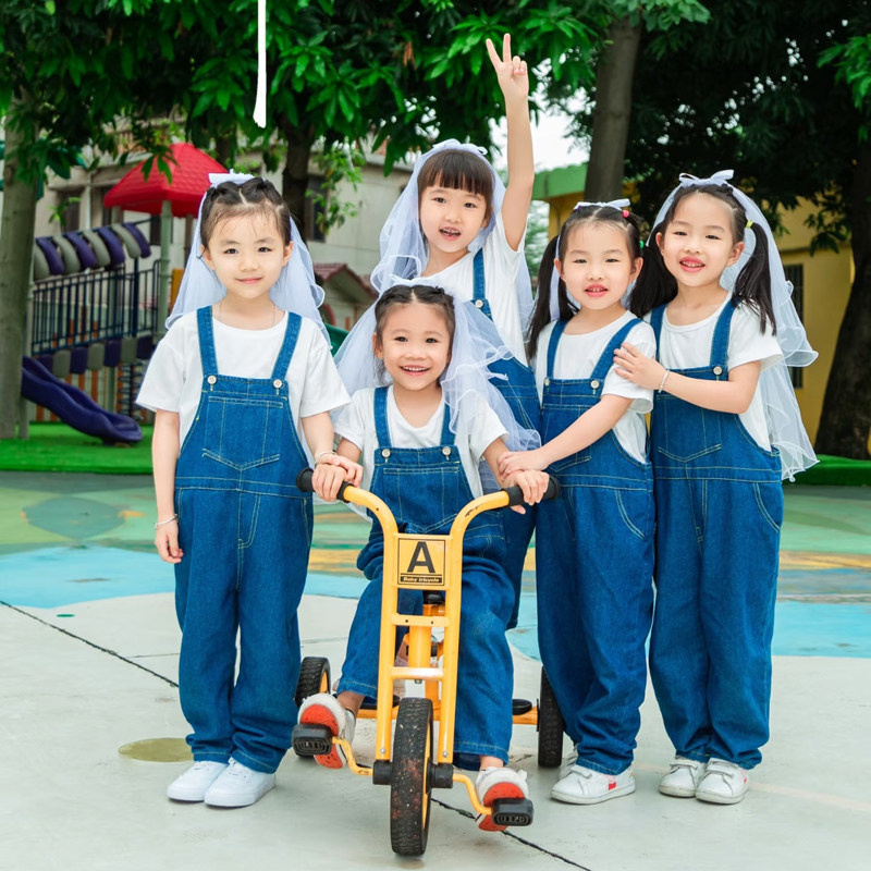 六一儿童牛仔背带裤男童女童套装夏季幼儿园毕业照班服合唱演出服