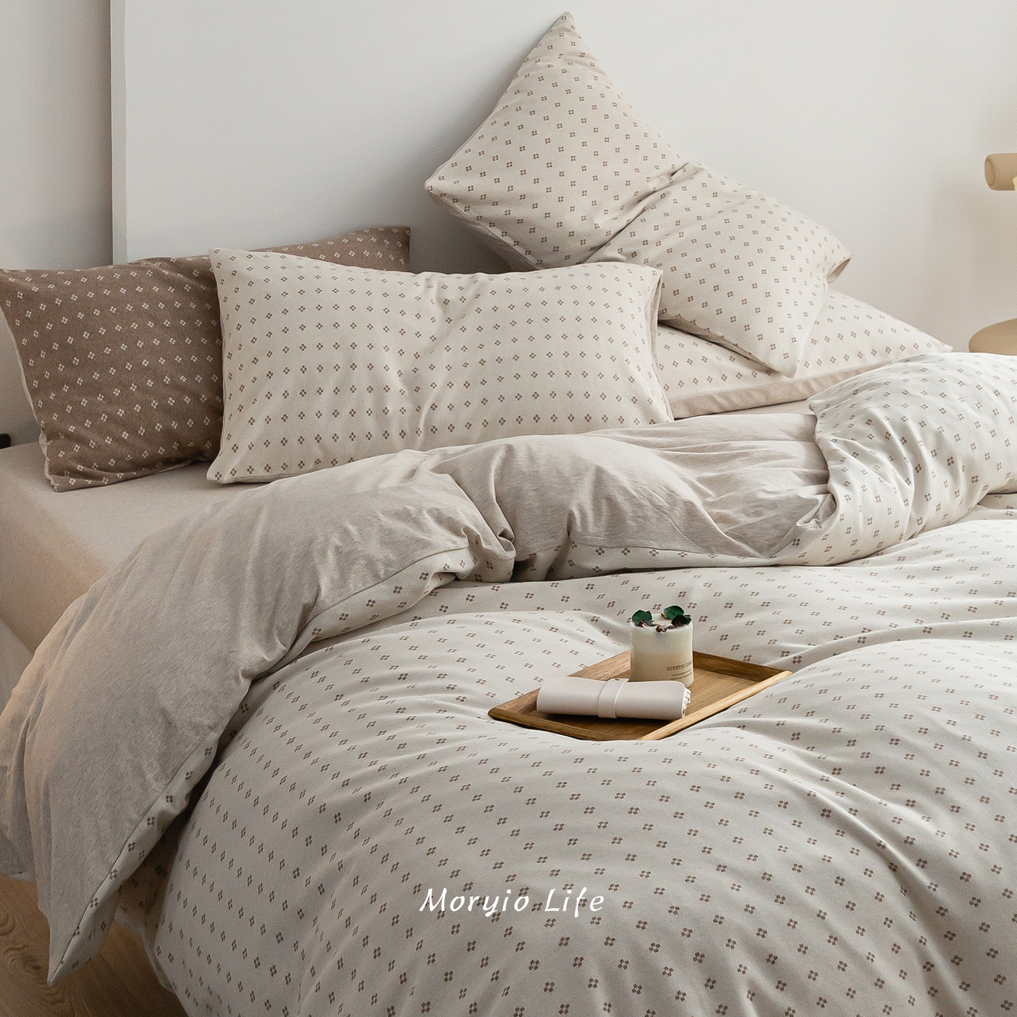 木悠简约提花A类全棉针织棉四件套裸睡天竺棉纯棉被套床单床笠式