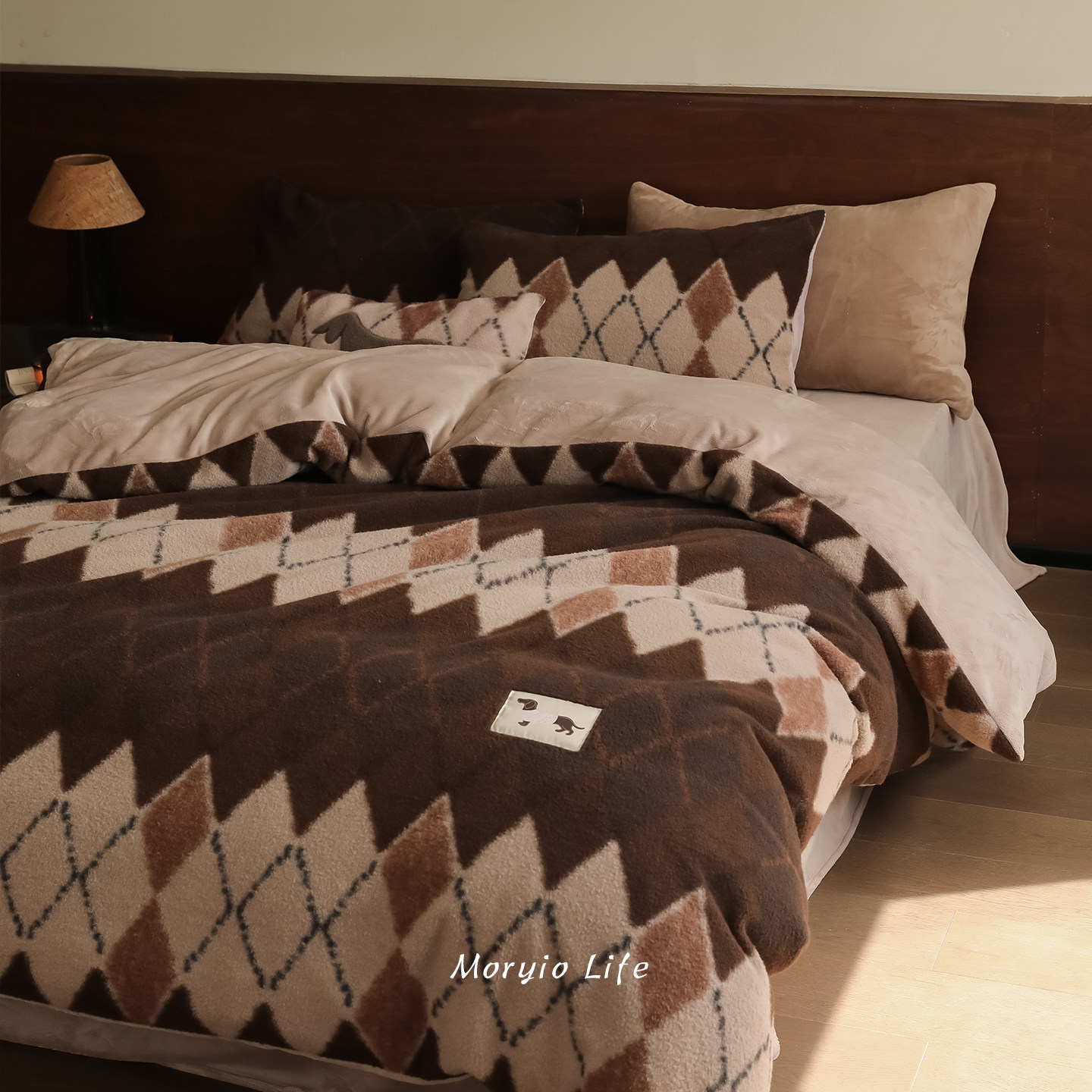 木悠北欧简约英伦风绵羊绒牛奶绒四件套冬加厚保暖双面绒被套床单