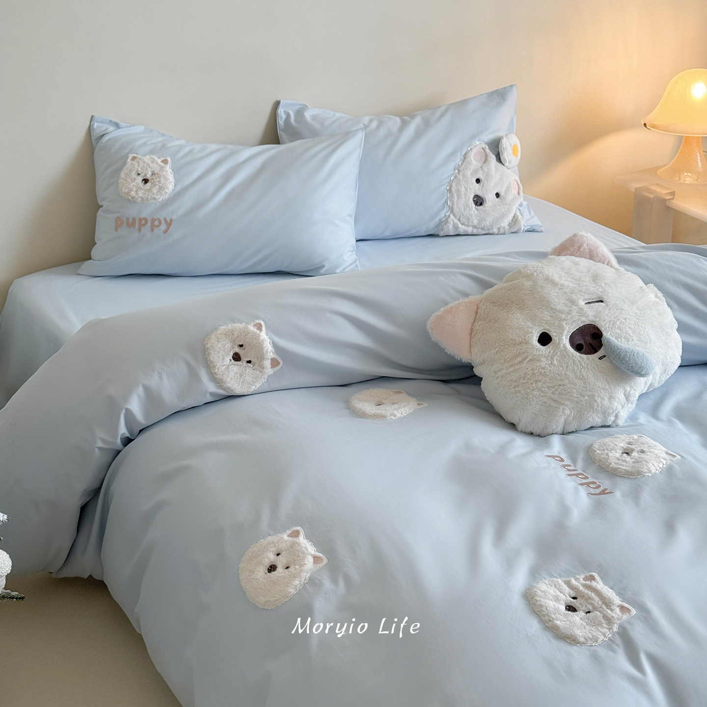 木悠卡通贴布绣秋冬保暖全棉长绒棉磨毛四件套纯棉加厚被套床单