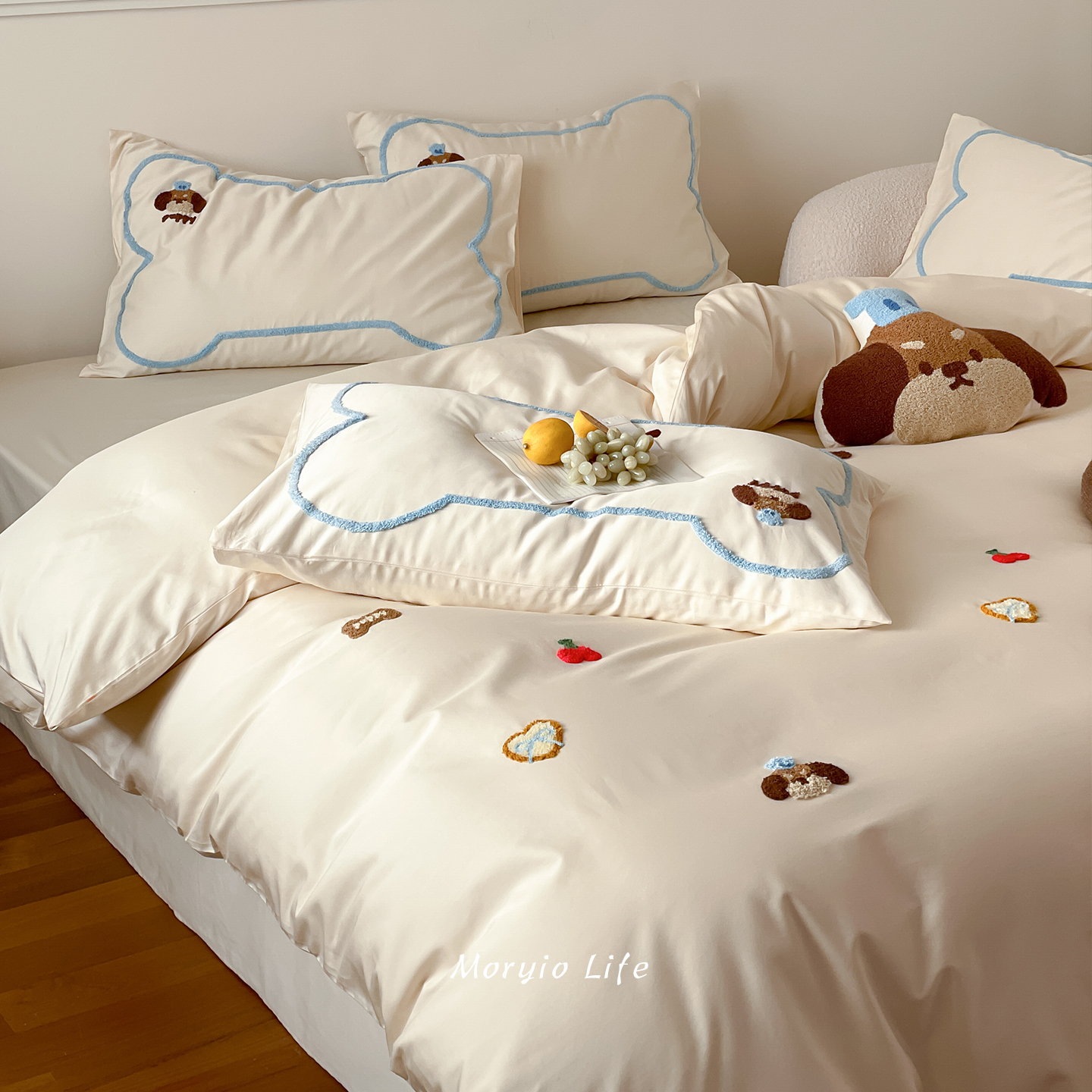 木悠萌趣可爱卡通毛巾绣100s全棉长绒棉四件套纯棉裸睡被套床单