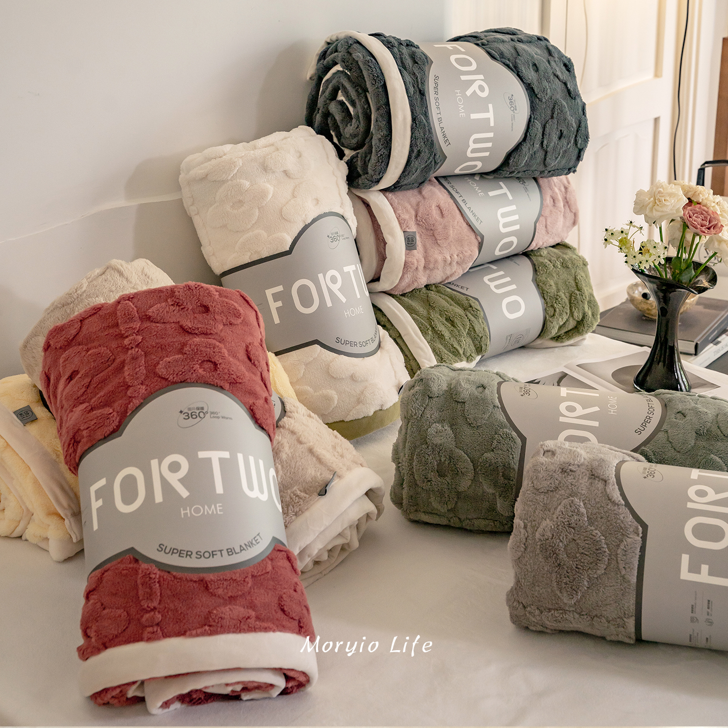 木悠立体雕花牛奶绒毛毯沙发盖毯冬季加厚保暖双面珊瑚绒午睡毯子