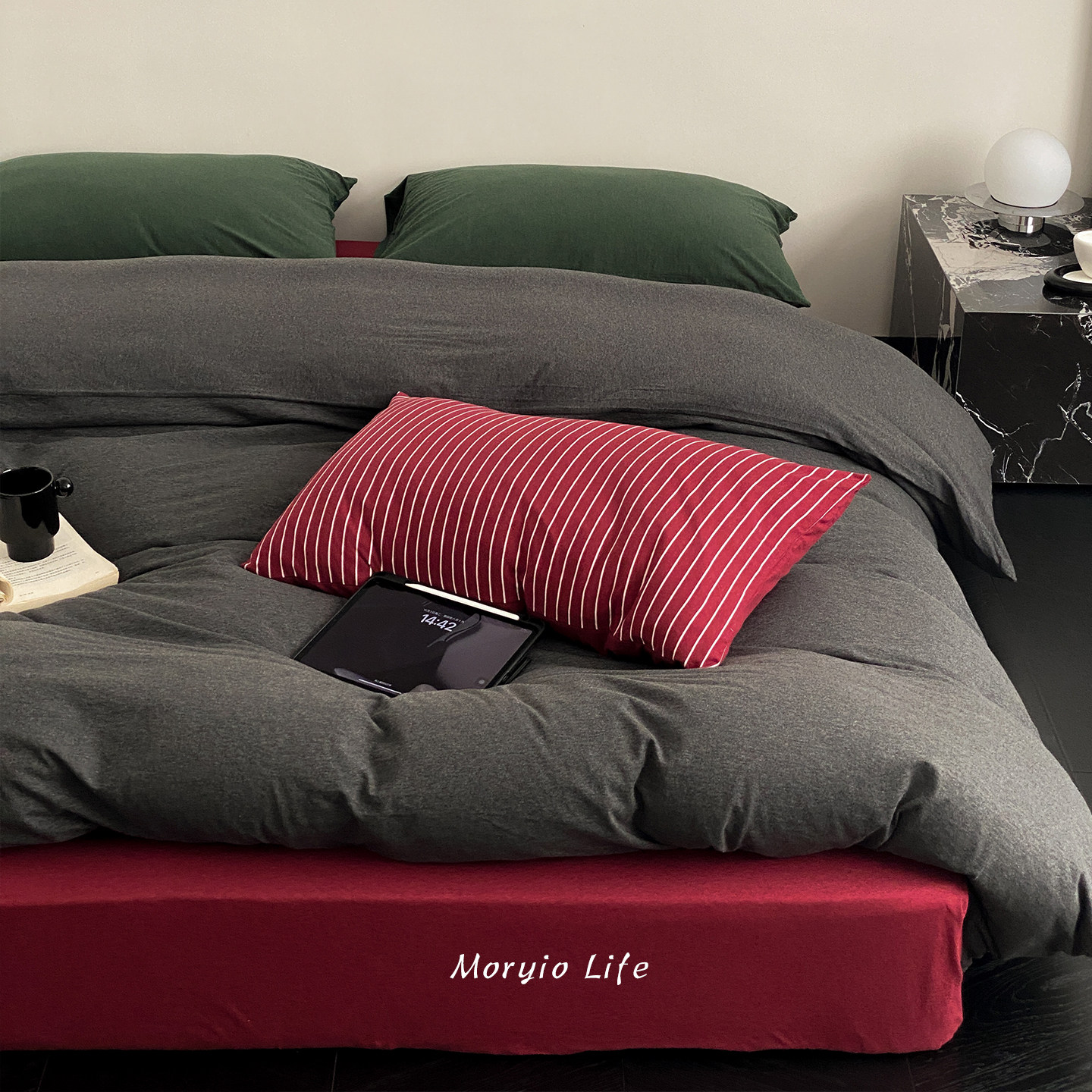 木悠复古风撞色混搭全棉色纺针织棉四件套天竺棉裸睡纯棉被套床单