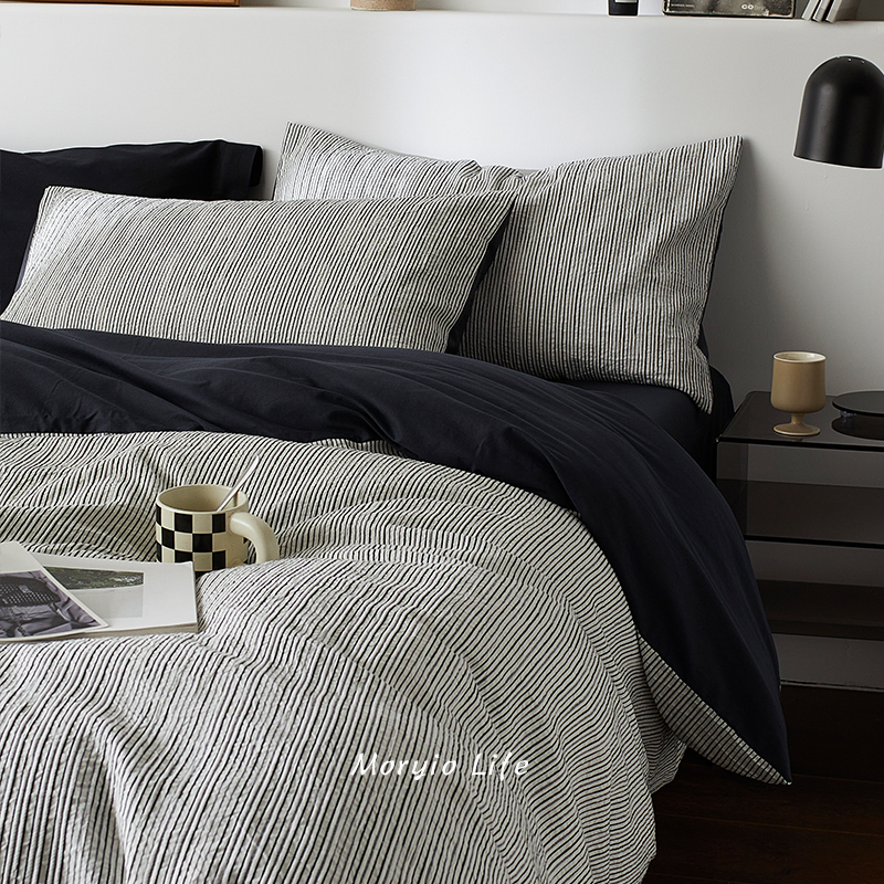 木悠2025新款极简侘寂风全棉水洗棉四件套北欧高级感纯棉被套床单