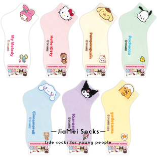 玉桂狗袜子女库洛米凯蒂猫美乐蒂三丽鸥可爱卡通立体小耳朵短筒袜