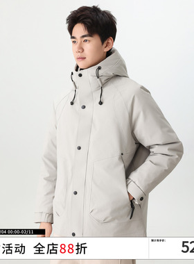 Soobaai 冬季隐藏拉链双门襟连帽大容量口袋90白鸭绒机能外套