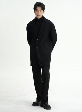 Soobaai 经典双排扣翻领宽肩设计 廓形95羊毛双面呢大衣男