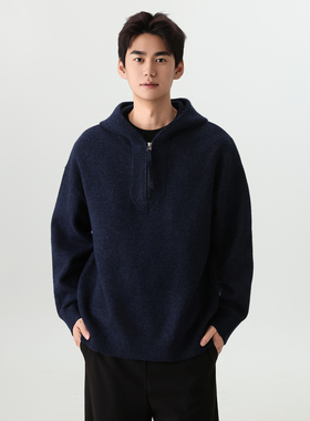 Soobaai 慵懒风套头毛衣 秋冬宽松连帽半拉链混纺毛衣