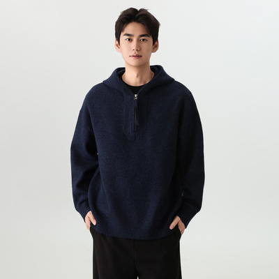 Soobaai秋冬混纺连帽半拉链毛衣