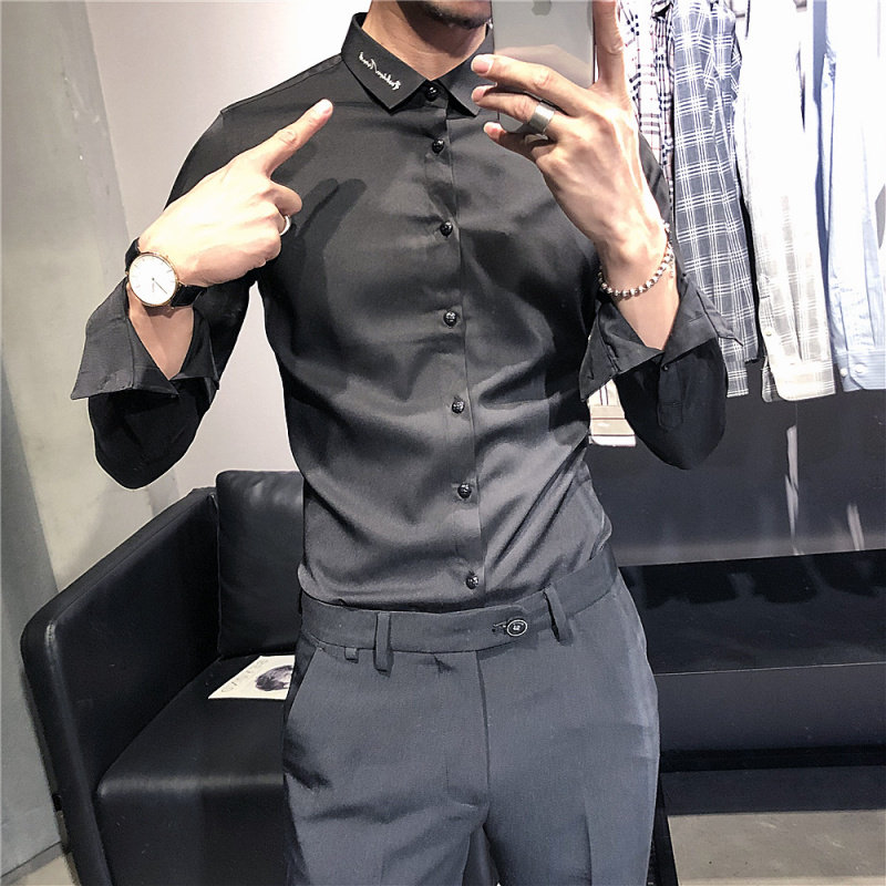 England business affairs leisure time Neckline printing Korean Edition Self cultivation Long sleeve shirt man Yuppie handsome DP shirtin the Men's clothing, Shirt  category - from Buy2taobao.com to provide professional Taobao agent buy service