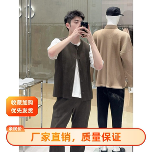 寬松休閑經典 馬夾打底背心無袖 JE152 圓領2025款 三宅衣庫褶皺男裝