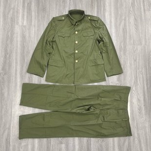 涤卡军绿色冬常服87老干部套装耐磨立领中山装防火劳动工作服
