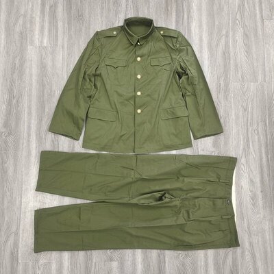 涤卡军绿色冬常服87老干部套装耐磨立领中山装防火劳动工作服