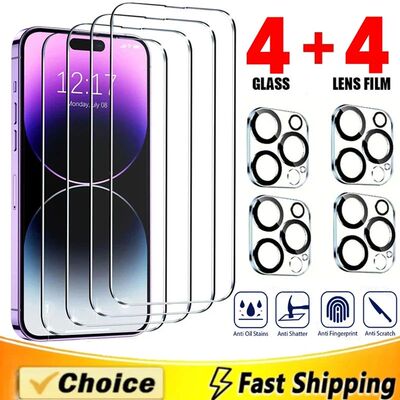 8-in-1 Tempered Glass for IPhone 15 14 Pro Max 13Mini 17 16 Pro Screen Protector Camera Lens Glass