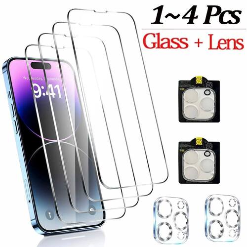 1~4PCS HD Screen Protector For iPhone 17 16 15 14 Pro Max Tempered Glass Camera Lens Film iPhone