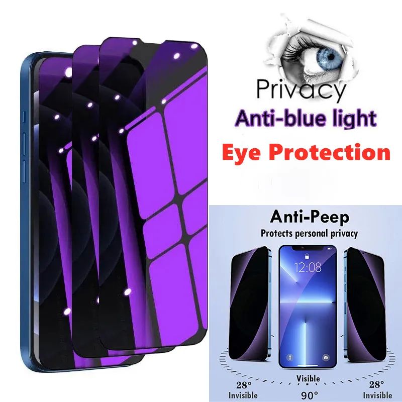 1-3 Pcs Anti Blue Light Privacy Tempered Glass for iPhone 15