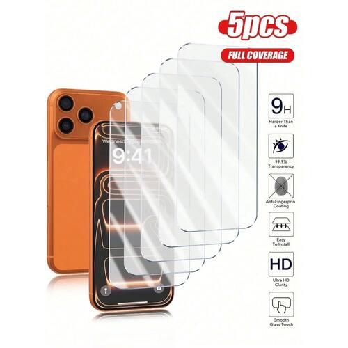 5PCS HD Tempered Glass For iPhone 16 17 Pro Max 16e 15 14 12
