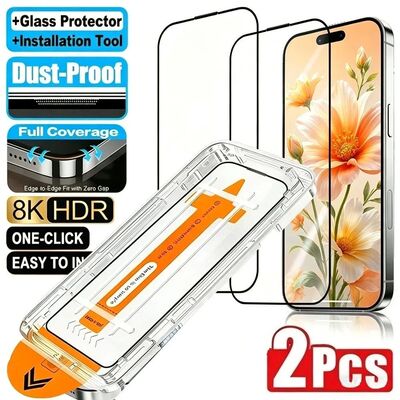 2Pcs HD Full Cover Tempered Glass for iPhone 17 16 Pro Max 1