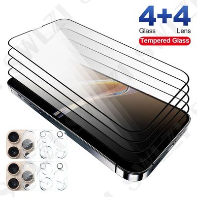 8in1 tempered glass phone screen protector For iPhone 16 15 Full Cover Camera Lens Protective Film