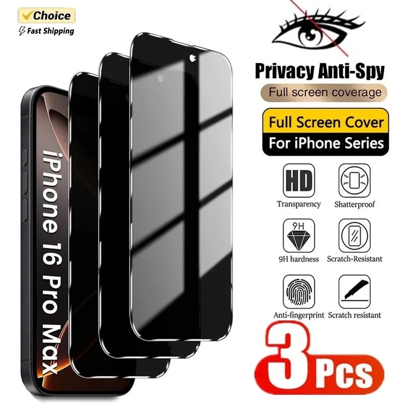 3PCS Privacy Tempered Glass For iPhone 16 15 14 13 12 11 Pro