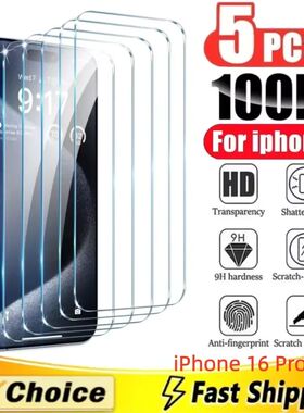 5Pcs Tempered Glass HD Screen Protector for IPhone 16 Pro Ma