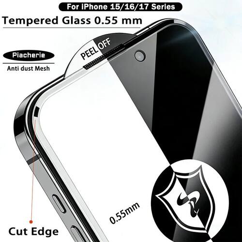 Cut Edge 0.5mm Privacy Tempered Glass For iPhone 17 15 16 Pr