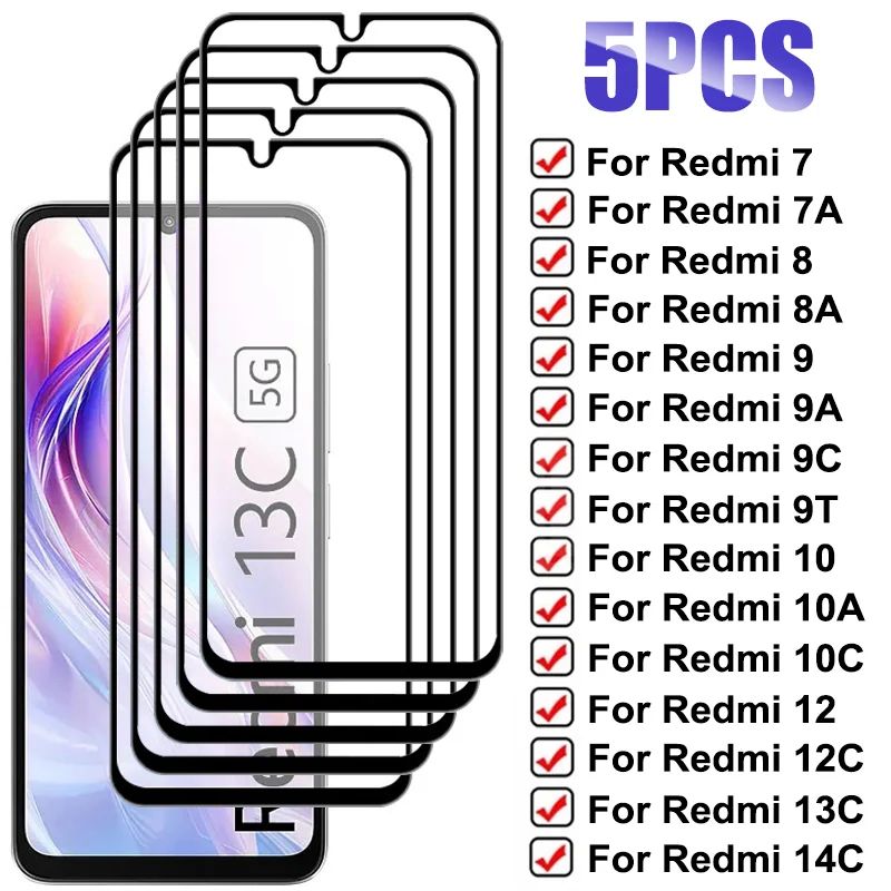 5PCS Tempered Glass for Xiaomi Redmi 13C 14C 12C 5G Screen P