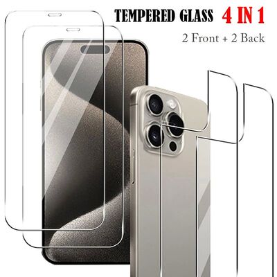 4in1[2 Back + 2 Front Tempered Glass] Clear Glass For iPhone 16 15 14 Plus 13 12 Mini 11 Screen Film