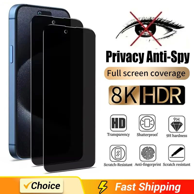 1-2Pcs Anti-spy Tempered Glass for IPhone 16 15 14 13 12 11P