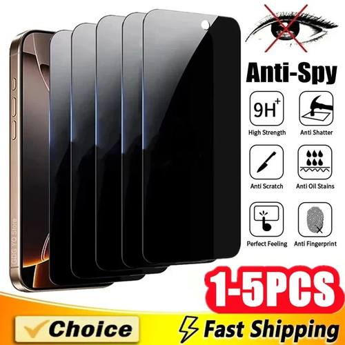 1-5Pcs Full Cover Privacy Screen Protector For iPhone 17 16 11 12 13 14 15 Pro Max 8K Anti-spy Glass