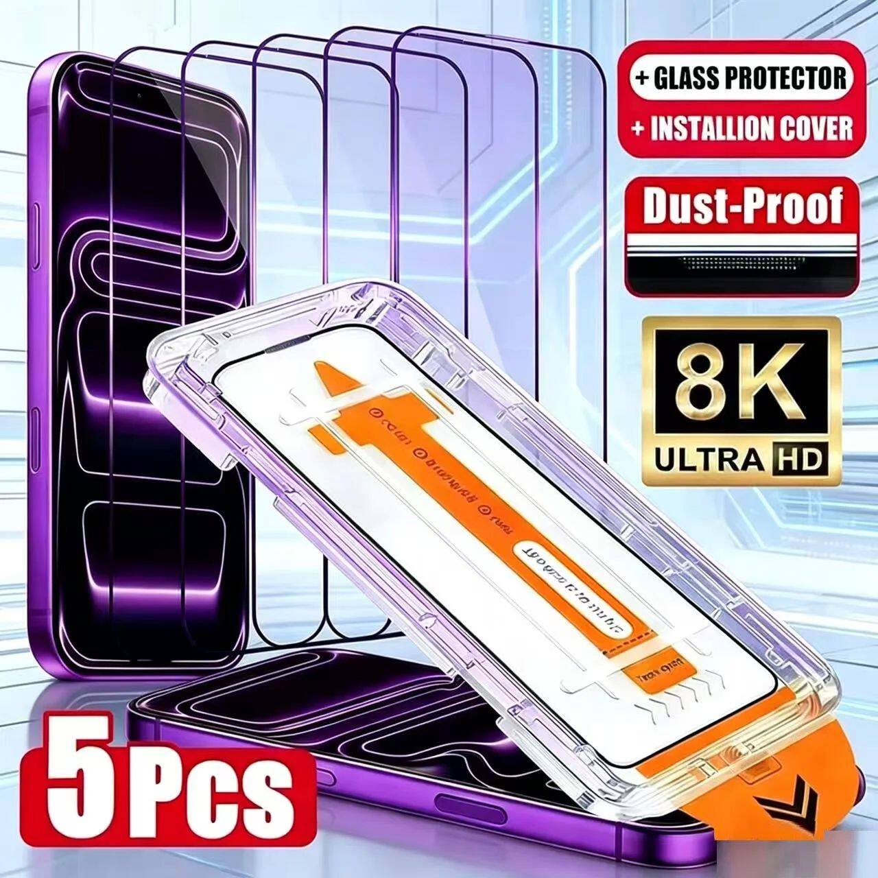 1-5Pcs Dust Free Easy Installation Screen Protector For iPho