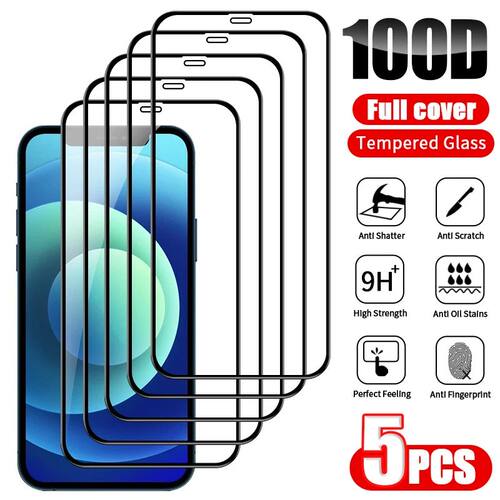 5Pcs Protective Glass For iPhone 15 13 12 14 Pro Max 7 8 Plu