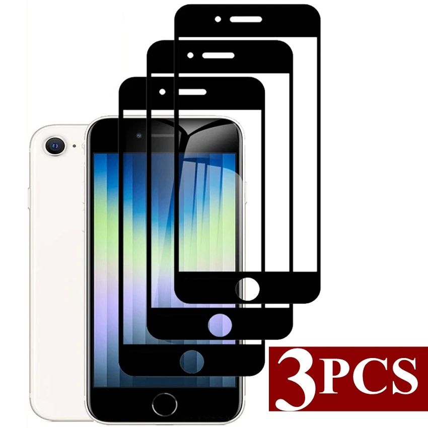 3PCS Full Cover Tempered Glass For iPhone SE  2022 2020 7 8