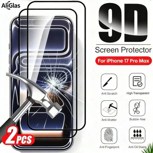 2Pcs Tempered Glass Screen Protector iPhone 17 16 15 14 Pro