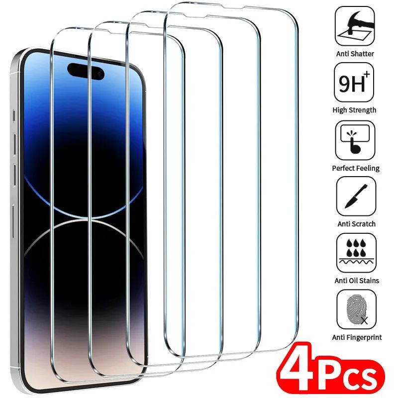 4PCS Tempered Glass For iPhone 14 Pro 15 13 12 11 Pro Max Sc