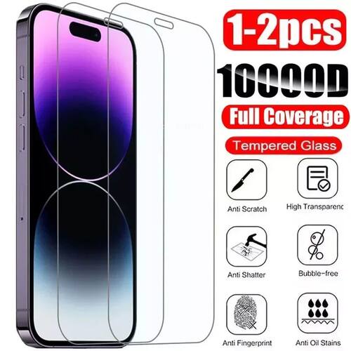 1-2Pcs Tempered Glass for IPhone 15 14 13 12 11 Pro X XS XR