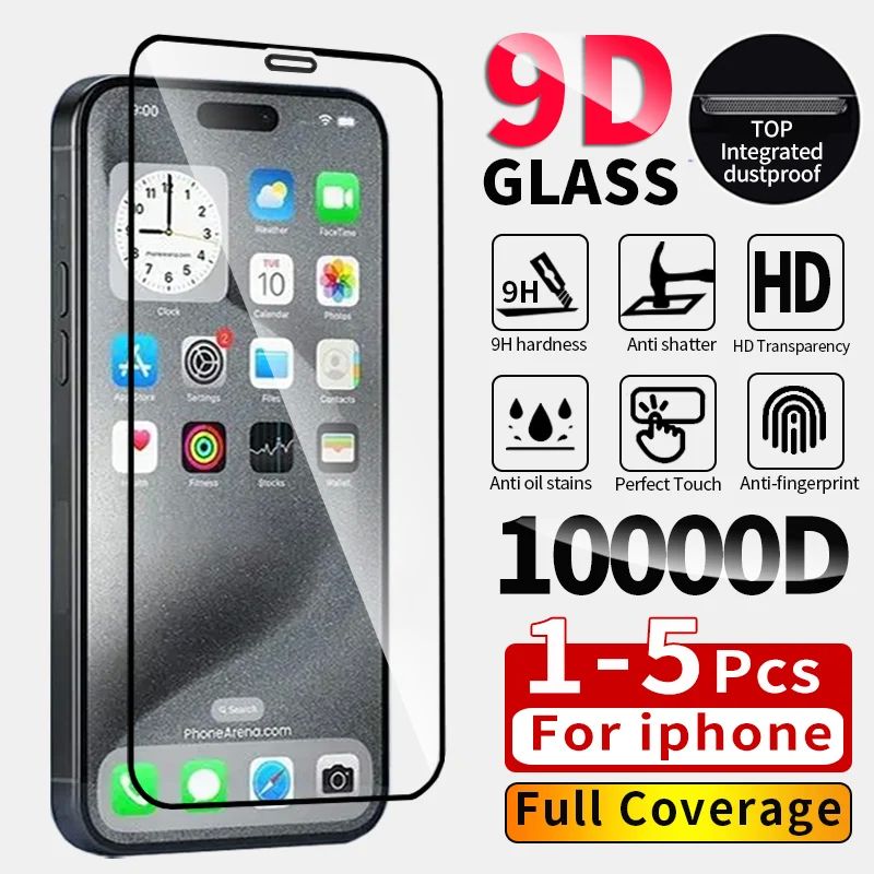 1-5Pcs 9D Tempered Glass For iPhone 16 Pro Max 11 15 14 13 1