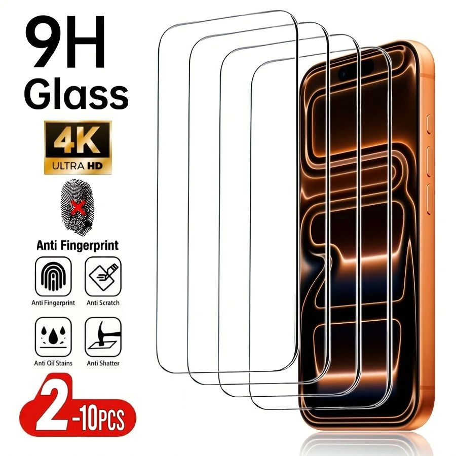 2-10Pcs Tempered Glass For iPhone 15 16 17 ProMax Screen Protector For iPhone  Plus Protective Glass