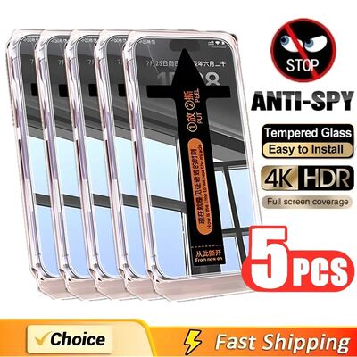 5Pcs Privacy Tempered Glass For iPhone 17 16 15 14 Anti-spy Easy Install Dust-proof Screen Protector