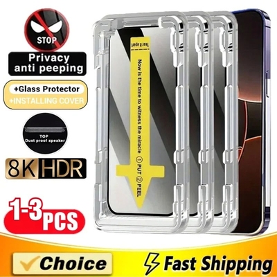 3Pcs High End Easy Installation Privacy Screen Protector For iPhone 15 Pro 16 Plus Anti-spy Glass