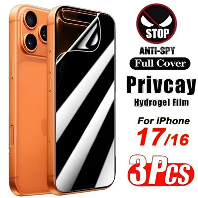 3Pcs Anti-Spy Hydrogel Film iPhone 17 16 15 14 13 12 11 Pro
