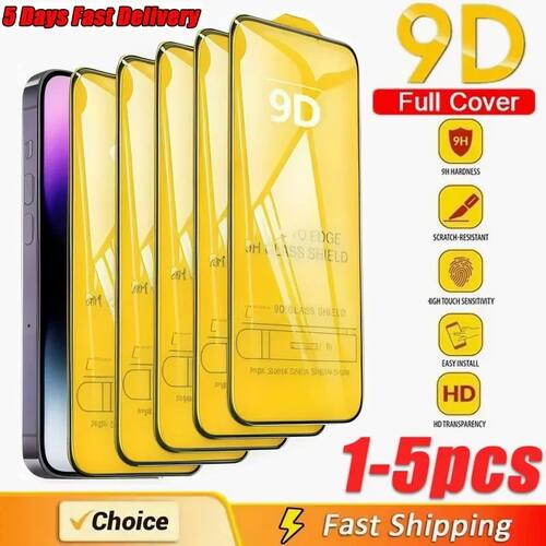 9D Tempered Glass 1-5PCS for iPhone 17/16/15/14/13/12/11 Pro