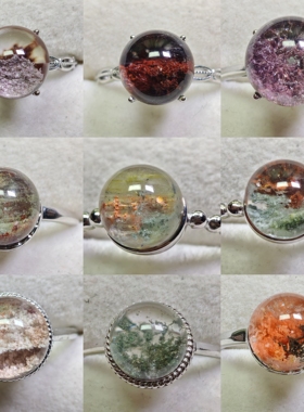 S925银镶嵌简单款天然幽灵水晶彩幽灵绿幽灵男女戒指活口孤品105