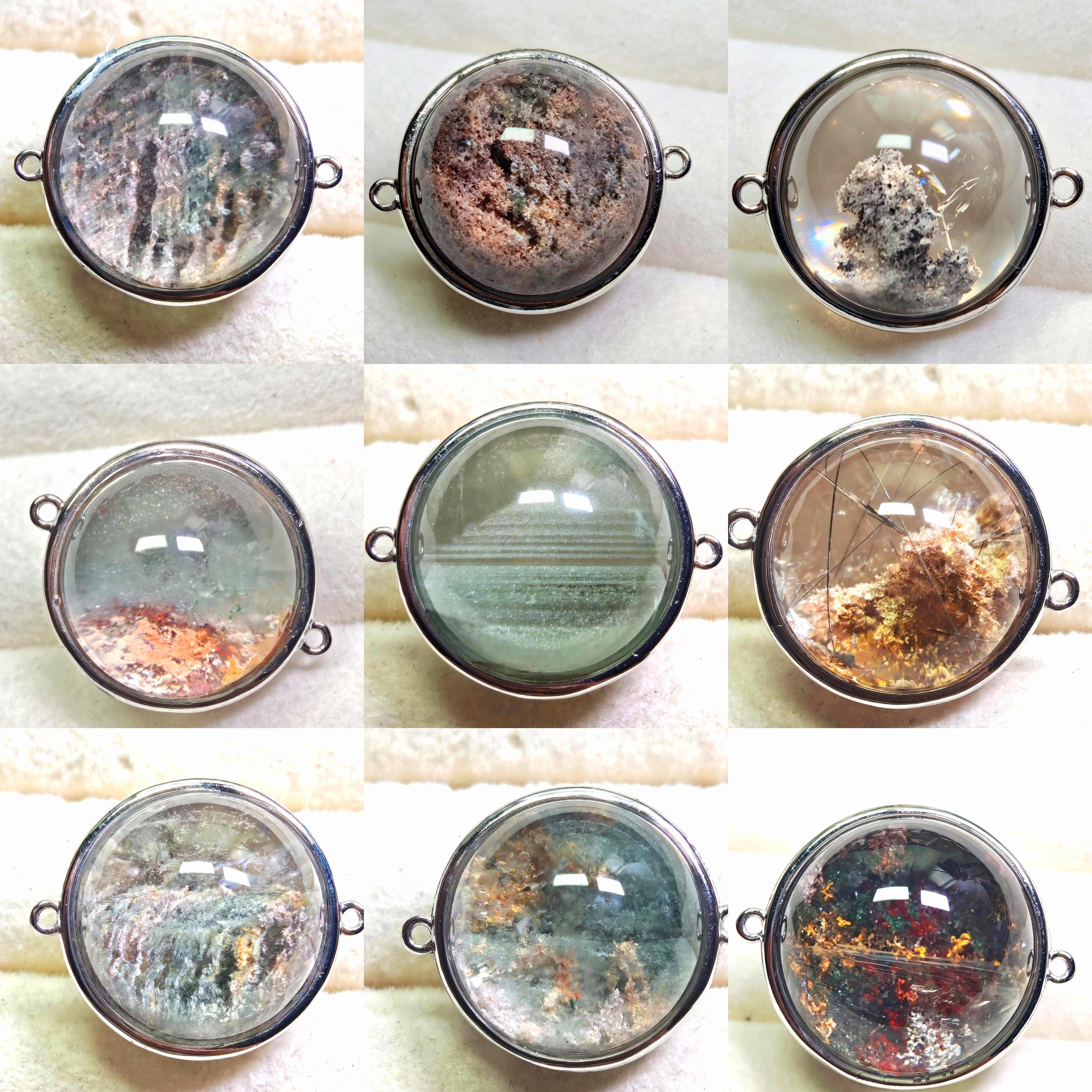 S925纯银镶嵌天然莫奈花园绿彩幽灵水晶DIY双耳魔盒手串链孤品19